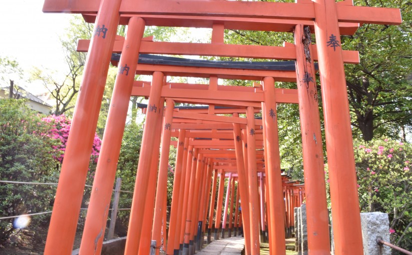 Gateway to a Shinto shrine, Japanese red Torii